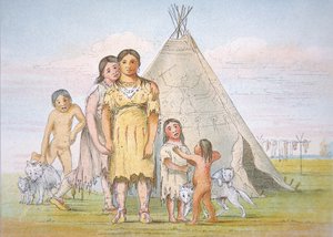 Eine Comanche-Familie vor ihrem Tipi von George Catlin