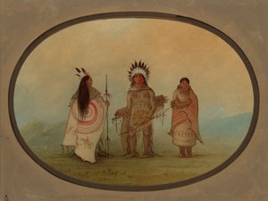 Ein Crow-Häuptling, ein Krieger und seine Frau von George Catlin