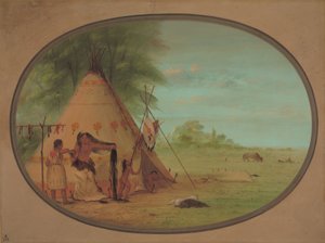 Ein Crow-Häuptling bei seiner Toilette von George Catlin