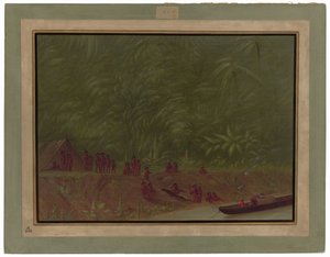 Ein Mura-Lager - Bootsskizze von George Catlin