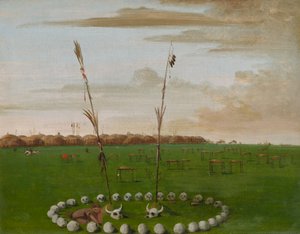 Rückansicht des Mandan-Dorfes, zeigt den Friedhof