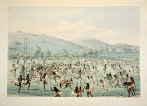 Ballspiel, aus Catlins Nordamerikanisches Indianer-Portfolio. Jagdszenen und Vergnügungen der Rocky Mountains und Prärien Amerikas, veröffentlicht 1845 von George Catlin