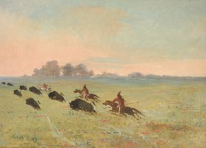 Comanche-Indianer jagen Büffel