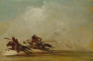 Comanche-Krieger lanziert einen Osage im vollen Galopp