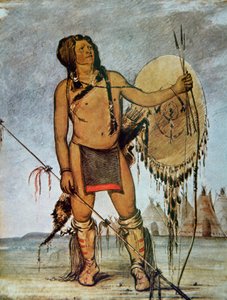 Comanche-Krieger mit Schild, Lanze und Bogen und Pfeilen, ca. 1835 von George Catlin