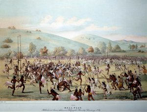 Indianer Amerikas: ein Ballspiel in einem Stamm der Rothäute. Druck von George Catlin von George Catlin