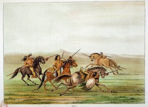 Indianer Amerikas: Kriegerkommandanten beim Training zu Pferd. Illustration von George Catlin (1794-1872) von George Catlin