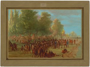La Salle errichtet ein Kreuz und nimmt das Land in Besitz. 25. März 1682 von George Catlin
