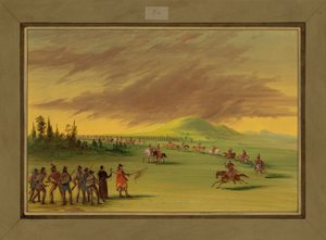 La Salle trifft auf eine Kriegstruppe der Cenis-Indianer auf einer Prärie in Texas, 25. April 1686