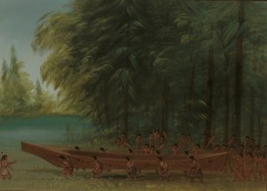 Ein Kanu zu Wasser lassen - Nayas-Indianer, 1855-1869 von George Catlin