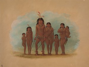 Lengua-Häuptling, seine zwei Frauen und vier Kinder von George Catlin