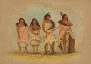Pawneepict-Häuptling, zwei Töchter und ein Krieger, 1861-1869