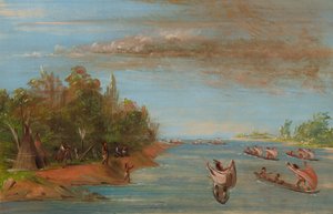 Sac und Fox segeln in Kanus, 1837-1839 von George Catlin