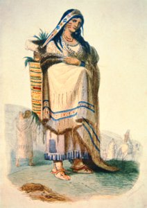 Sioux-Mutter mit Baby in einer Wiege