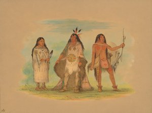 Drei Minatarree Indianer, 1861 von George Catlin