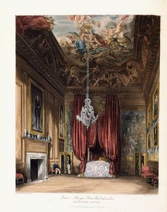 Queen Marys Staatsbettkammer, Hampton Court, 1819 von George Cattermole