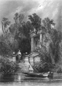 Szene aus Faust. Margarete trifft Faust im Sommerhaus, ca. 1870 von George Cattermole