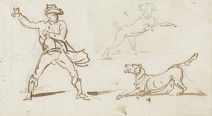 Ein Mann wirft einem Hund einen Ball zu von George Chinnery