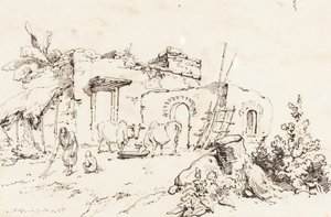 Dorfszene in Indien [verso] von George Chinnery