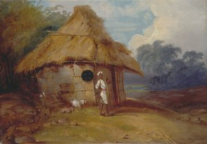 Ansicht in Südindien, mit einem Krieger vor seiner Hütte von George Chinnery