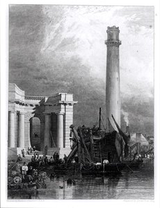 Der Schießturm und die Waterloo-Brücke, graviert von G. Cooke von George Clarkson (after) Stanfield