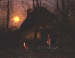Hütte im Mondlicht von George Clausen