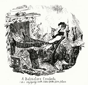 Der Komfort eines Junggesellen (d.h. beide Seiten des Kamins genießen) (Gravur) von George Cruikshank