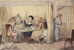 "Eine neugierige Gruppe verleumderischer Elfen oder Zuhörer hören selten Gutes über sich selbst", 1835 von George Cruikshank
