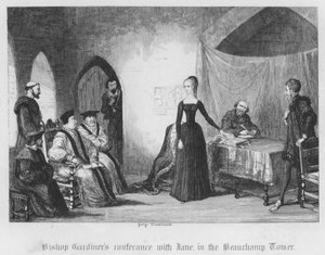 Bischof Gardiners Konferenz mit Jane im Beauchamp Tower (Stich)