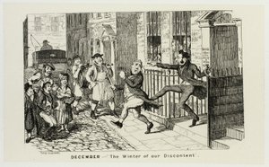 Dezember - "Der Winter unserer Unzufriedenheit" aus George Cruikshanks Stahlradierungen zu The Comic Almanacks: 1835-1853 von George Cruikshank