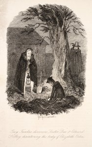 Guy Fawkes entdeckt Doctor Dee & Edward Kelley beim Ausgraben des Körpers von Elizabeth Orton, Illustration aus Guy Fawkes, oder der Gunpowder Treason: ein Historischer Roman, von William Harrison Ainsworth