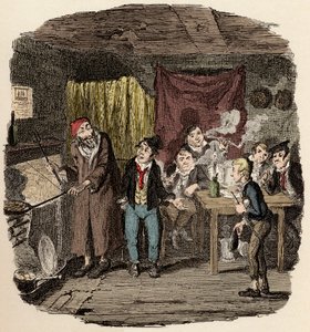 In London stellt Jack Dawkins, genannt der Fuchs, Oliver Fagin und seinem Team von Gaunern vor - Illustration für „Oliver Twist“ von Charles Dickens (1812-1870)