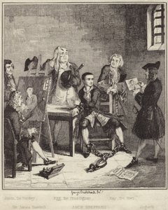 Jack Sheppard lässt sich im Gefängnis von Sir James Thornhill porträtieren von George Cruikshank