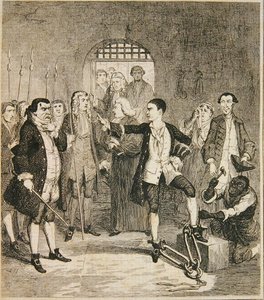 Jack Sheppards Eisen abgeschlagen in der Steinhalle von Newgate, Illustration aus 
