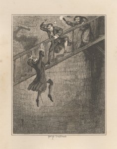 Jonathan Wild wirft Sir Rowland Trenchard in den Brunnenschacht von George Cruikshank