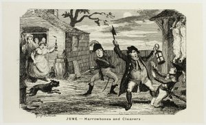 Juni - Knochen und Spalter aus George Cruikshanks Stahlradierungen für The Comic Almanacks: 1835-1853 von George Cruikshank