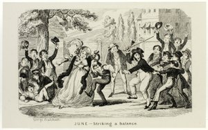 Juni - Ein Gleichgewicht finden aus George Cruikshanks Stahlradierungen zu The Comic Almanacks: 1835-1853