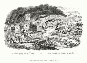 London zieht aus der Stadt, oder der Marsch der Ziegel und Mörtel (Gravur)
