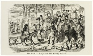 März - Ein Tag mit den Surrey-Hunden aus George Cruikshanks Stahlradierungen für The Comic Almanacks: 1835-1853