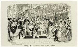 Mai - Eine neue Kulisse an der Oper aus George Cruikshanks Stahlradierungen zu The Comic Almanacks: 1835-1853 von George Cruikshank