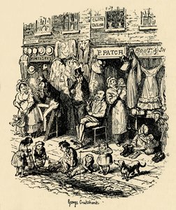 Monmouth Street, Soho, eine Illustration von G. Cruikshank für Dickens Sketches by Boz, 1938