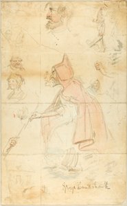 Mutter Shipton (recto); Blatt mit Skizzen: Fleur-de-Lis und Figuren (verso)