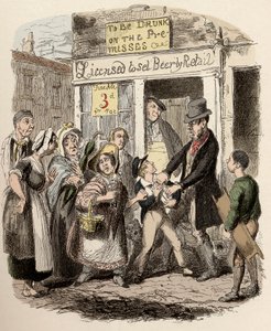 Nancy und Sikes entführen Oliver auf der Straße - Oliver wird von seinen liebevollen Freunden beansprucht - Illustration für „Oliver Twist“ (Die Abenteuer von Oliver Twist) von Charles Dickens (1812-1870), von George Cruikshank (1792-1878).