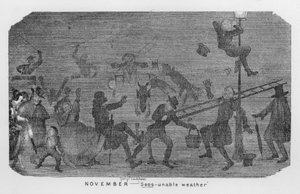 November, unpassendes Wetter, d.h. Londoner Smog (Stich) von George Cruikshank