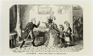 Oktober - Mars und Venus in Opposition aus George Cruikshanks Stahlradierungen für The Comic Almanacks: 1835-1853 von George Cruikshank