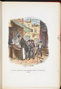 Oliver erstaunt über die Arbeitsweise des Dodgers, aus Die Abenteuer von Oliver Twist ... Mit vierundzwanzig Illustrationen von Cruikshank