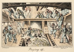 Abrechnung, aus Greenwich Hospital, eine Serie von Marine-Skizzen, die das Leben eines Kriegsschiffsmanns beschreiben, veröffentlicht 1826 von George Cruikshank