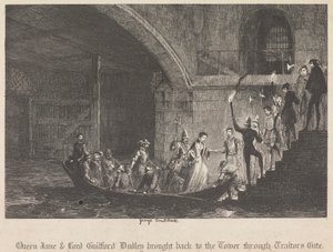 Königin Jane & Lord Guilford Dudley durch das Verrätertor zurück in den Tower gebracht