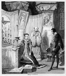 Königin Maria verlobt sich auf Anraten von Simon Renard mit Philipp von Spanien von George Cruikshank