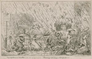 Es regnet Katzen, Hunde und Mistgabeln von George Cruikshank